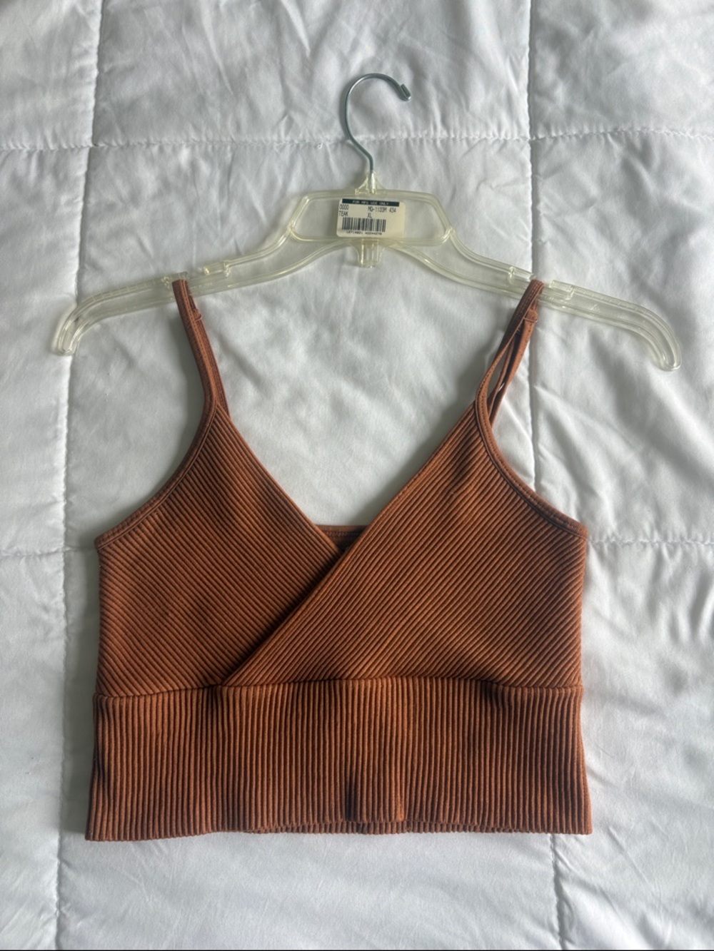 Aura Ribbed Wrap-Front Cropped Tank - Rust Brown